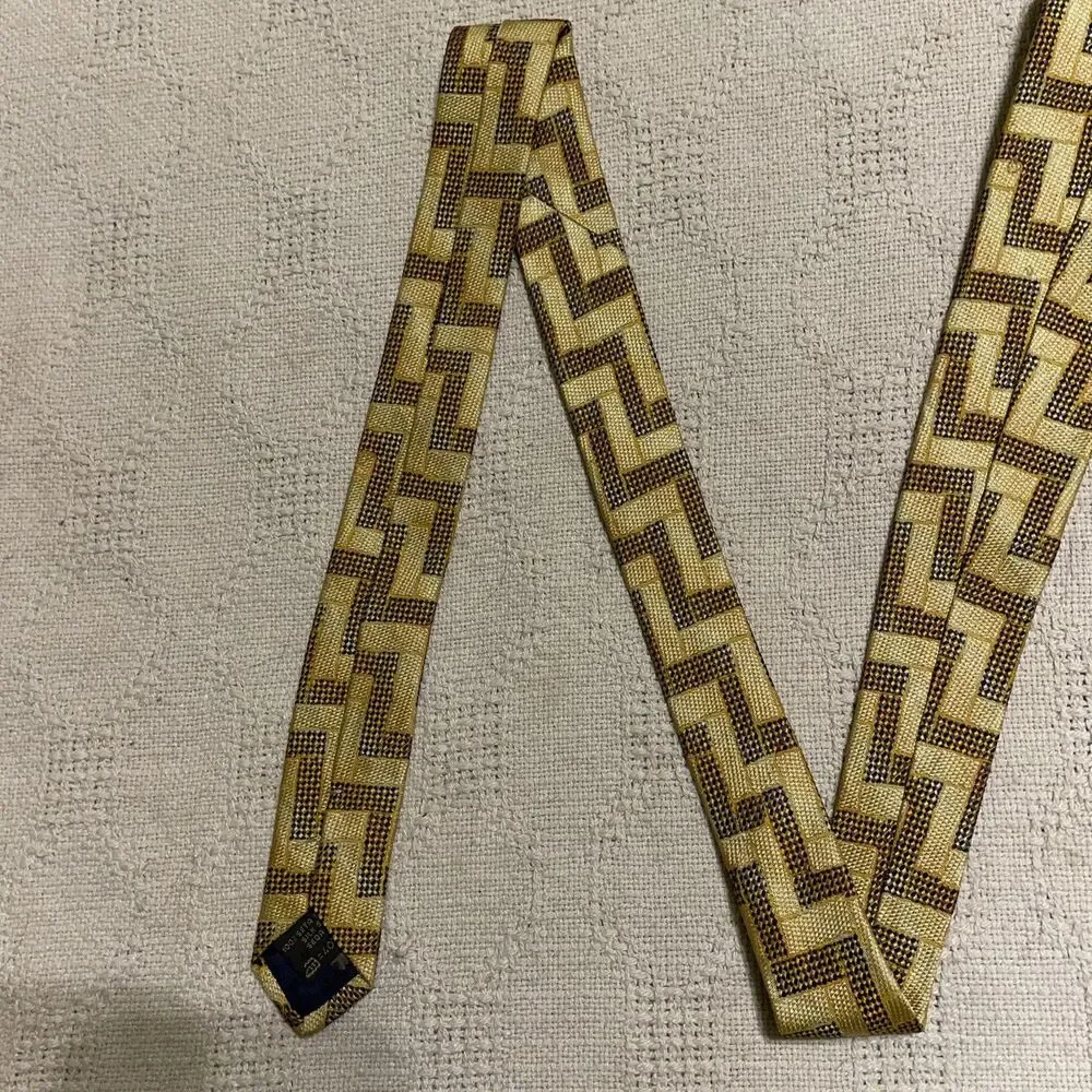Ermenegildo Zegna Men’s Dress Tie Size 57” 3.75” Gold Geometric Business Formal